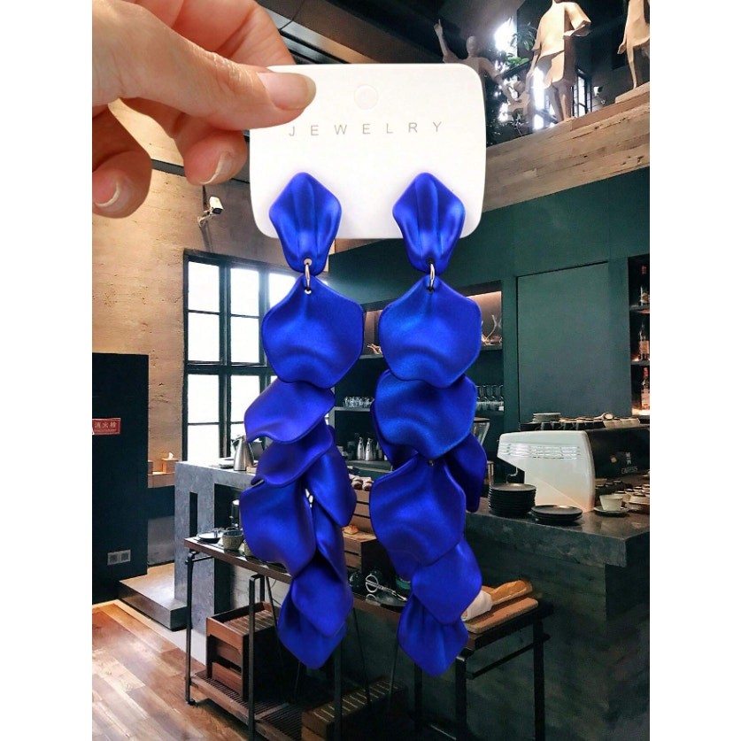 Electric Blue Layered Petal Earrings | Bold Satin Statement Dangles