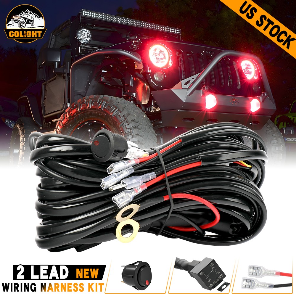 2 Lead Wiring Harness LED Light Bar 40Amp Relay Fuse ON-Off Switch For 2 Lights