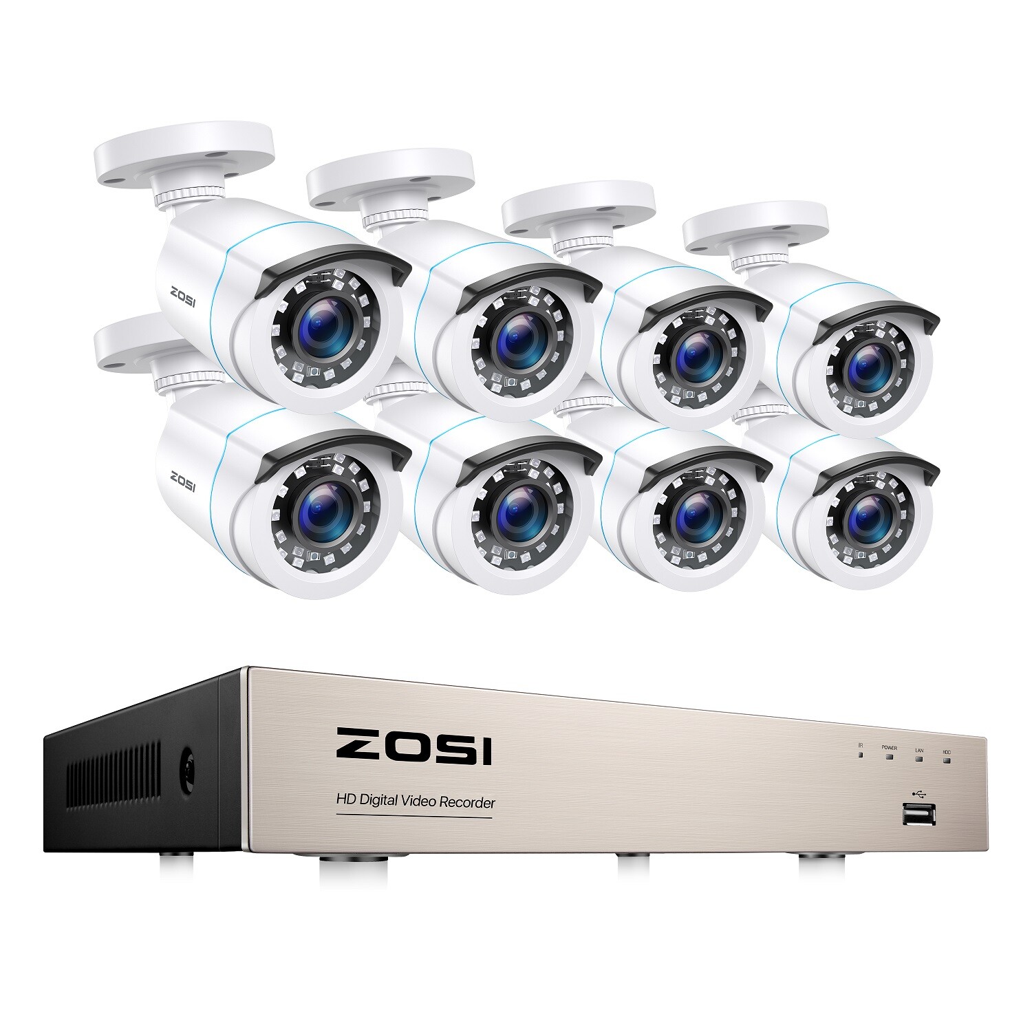 ZOSI H.265+8CH 5MP Lite DVR Security Camera System 1080P Home IR Night CCTV IP66