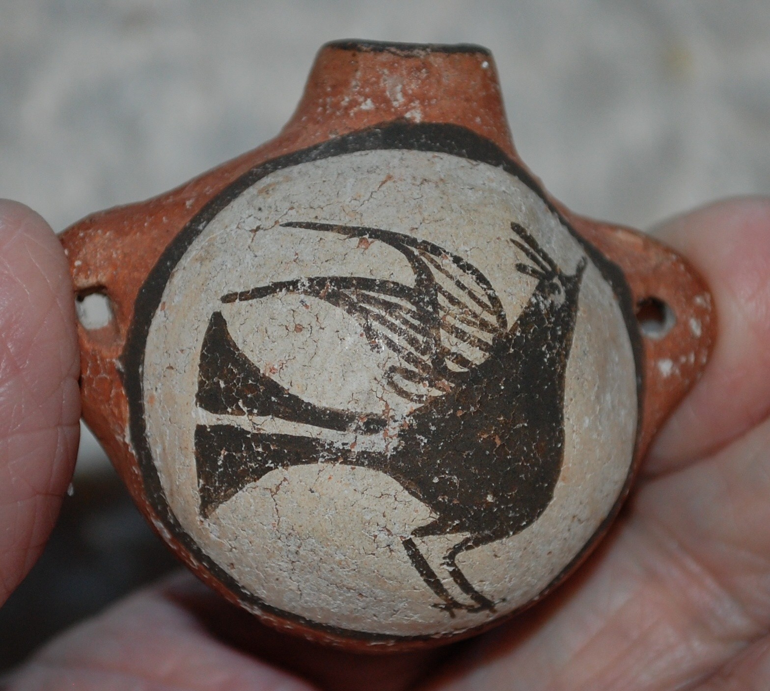 Early 1930-40's SEFERINA BELL Zia Pottery miniature Canteen w/ Bird painting