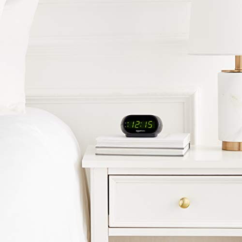 Amazon Basics Small Digital Oval Alarm Clock with LED Display, Small, Black