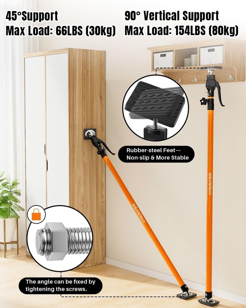Cabinet Jack Support Pole, 49.2-114.2 inches Third Hand Tools Adjustable Supp...
