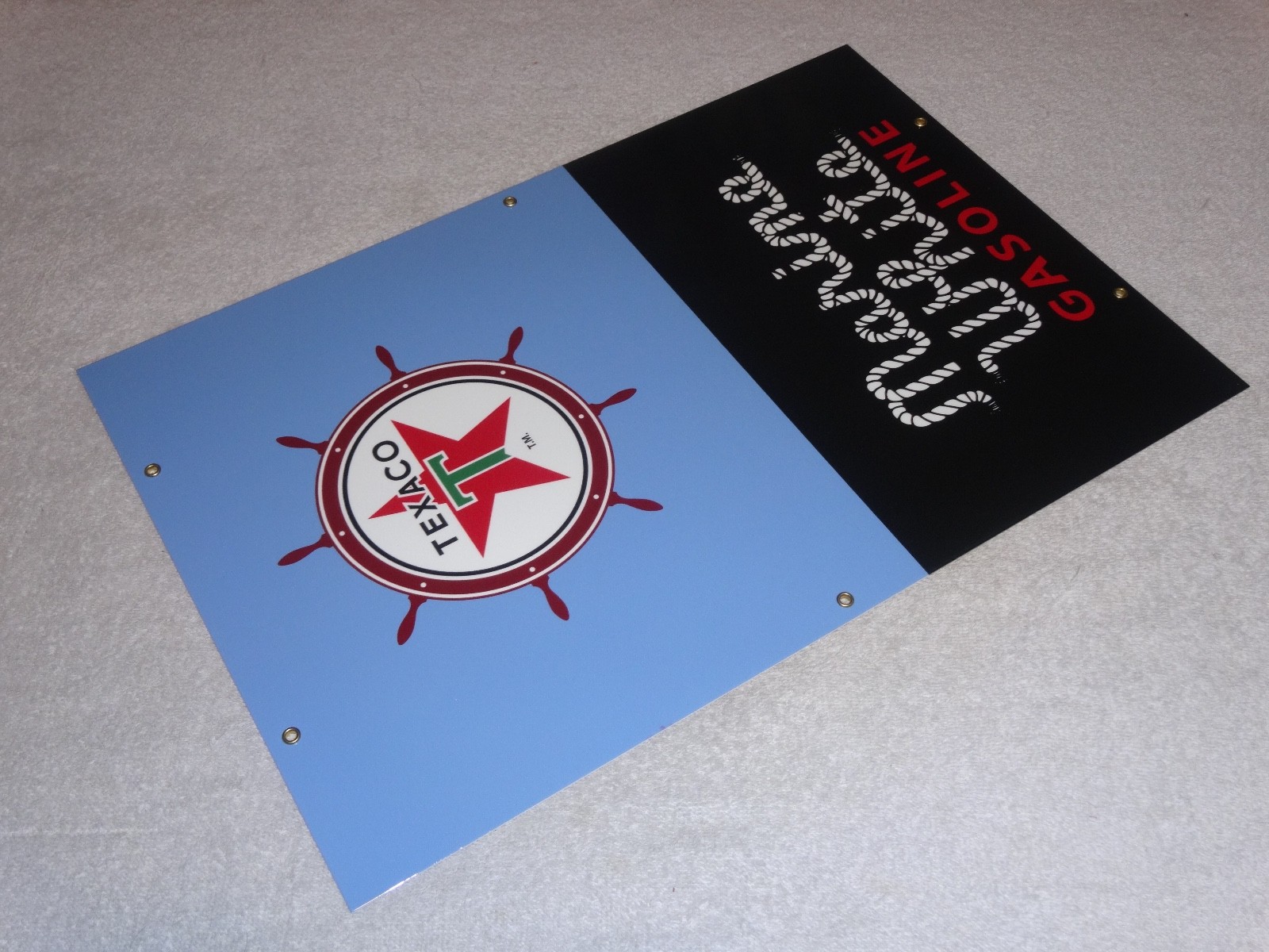 VINTAGE TEXACO MARINE WHITE GASOLINE 18" PORCELAIN METAL GAS OIL PUMP PLATE SIGN