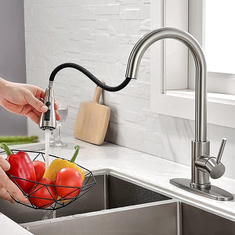 Brushed Nickel Touch Sensor Kitchen Faucet Pull Down Sprayer Sink Mixer Faucets