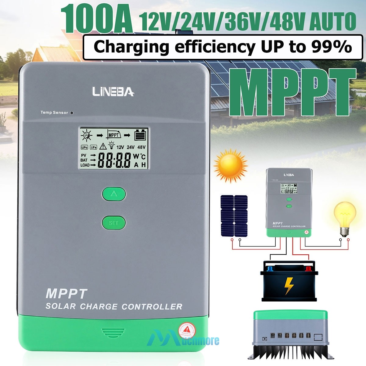 5200W 100A MPPT Solar Charge Controller 12V/24V/36V/48V Battery PV Regulator LCD
