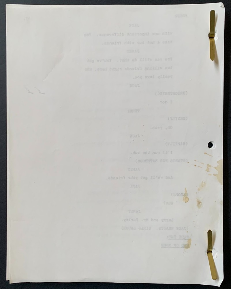 Sitcom Three's Company Final Draft Script 1982 Episode Paradise Lost Comedy