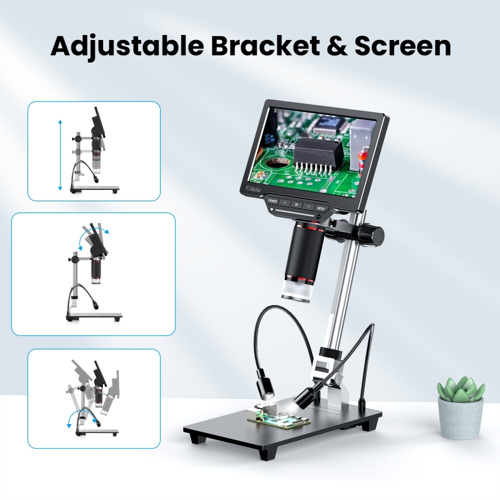 Elikliv 7'' Digital Microscope 10-1300X 16MP 1080P USB Coin Magnifier with Light