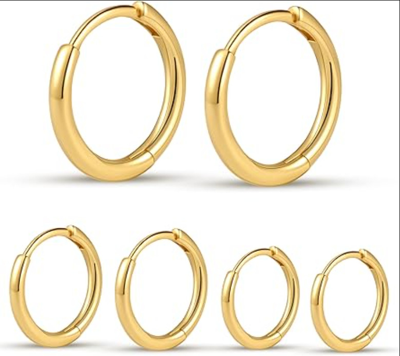 Small Gold Hoops Earrings for Women 14K Mini Gold Huggie Hoop Earrings Set Sl...