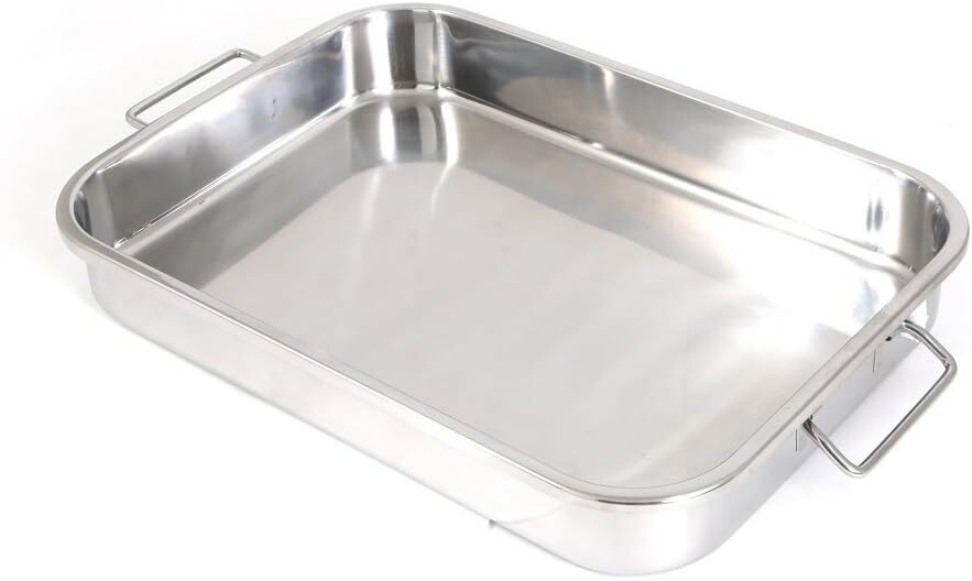 New Rectangular Baking Roasting Pan Rack Serving Dish, Polished Stainless Steel