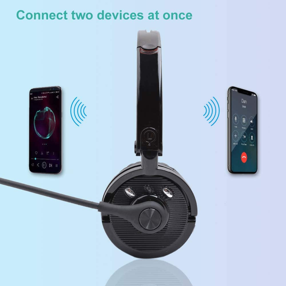 Bluetooth Headset with Microphone, Over-The-Head Wireless Stereo Headphones
