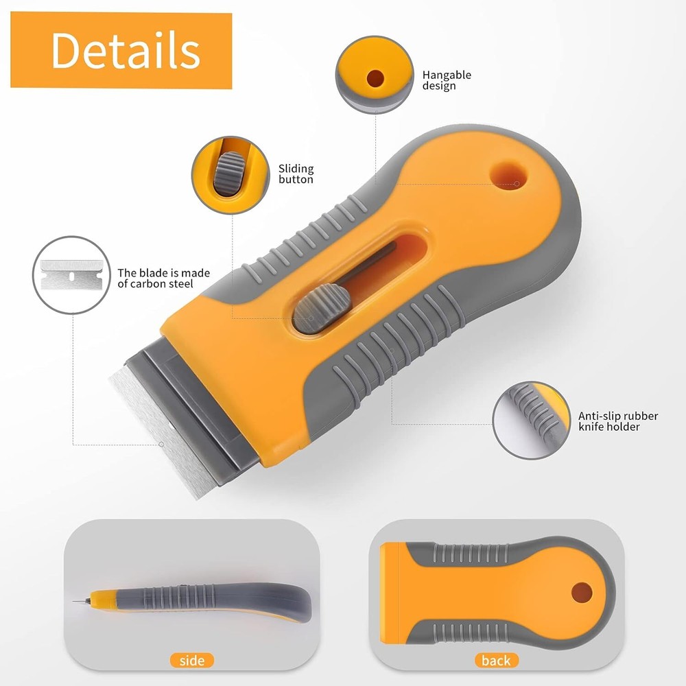 Razor Blade Scraper, 1 Pack Plastic Retractable Glass Scraper with 20 Pcs Extra