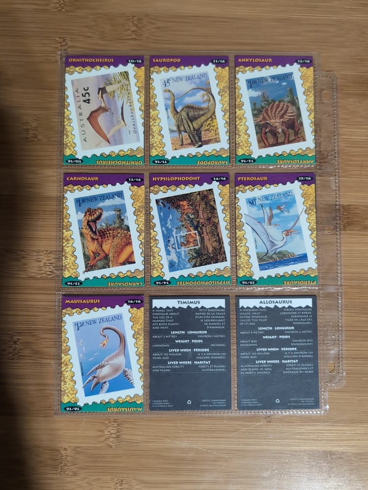 1993 Canada Post Dinosaurs Extinct LIfe - 16 Card Set