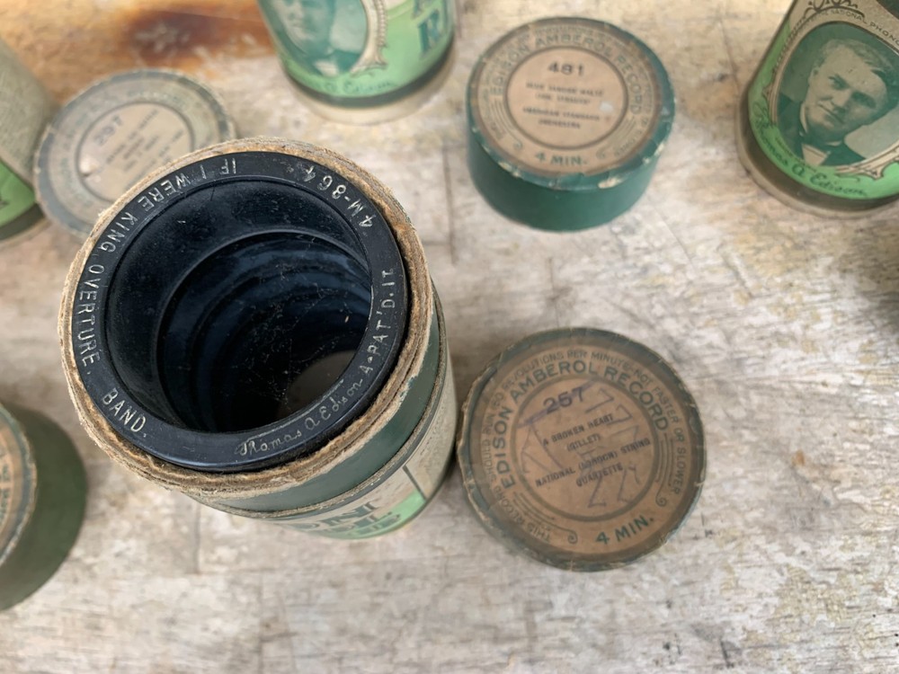 Five Antique Thomas Edison Amberol Cylinder Record With Cases UNTESTED AS IS