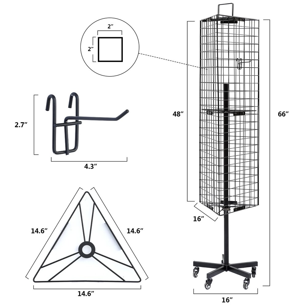 Triangular Gridwall Panel Display Stand with Base and Pole, Black Grid Wall P...