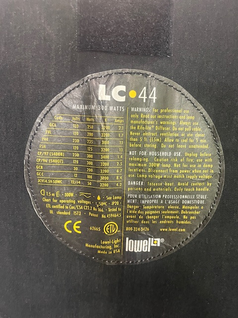 Lowel Rifa Lite LC 44 Constant Diffused 16x16'' Softbox Studio Light no diffuser