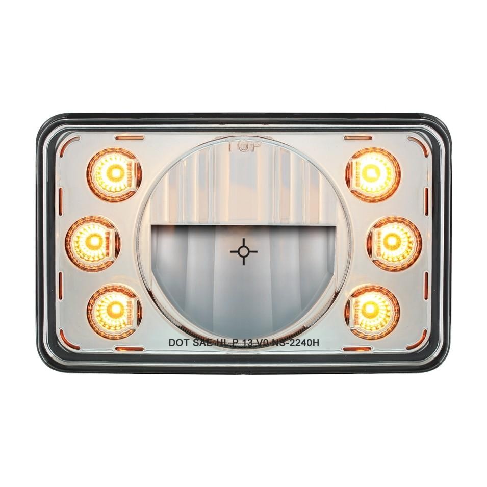 Universal LED 4X6 Headlamp With 6 Amber LED Position Lights - High Beam