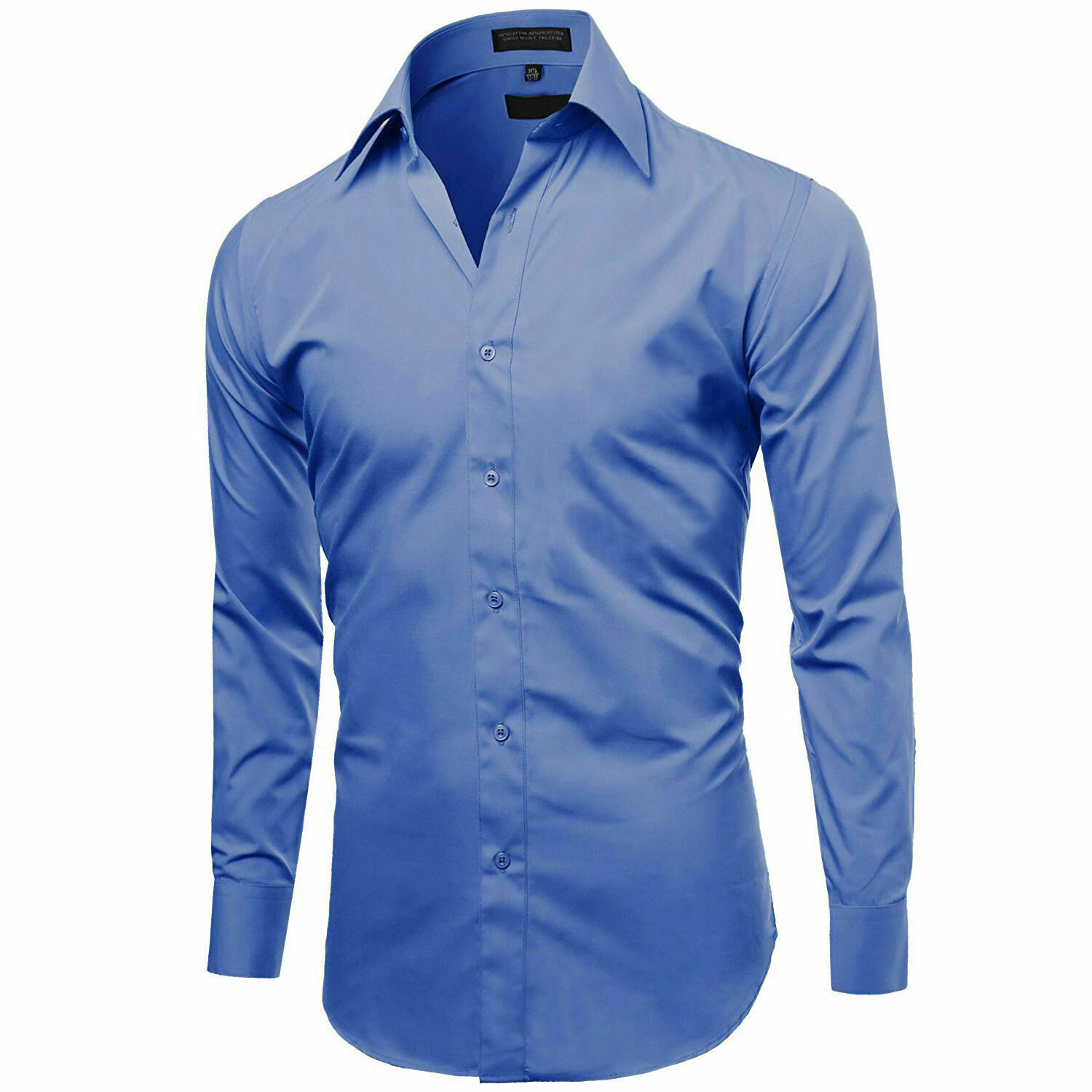 Omega Italy Men's Slim Fit Button Up Long Sleeve Solid Color Dress Shirt