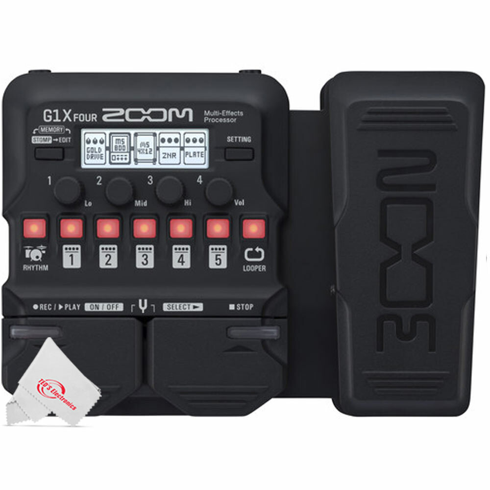 Zoom G1X Four Guitar Multi-Effects Processor Pedal + Pig Hog Cables & Connector