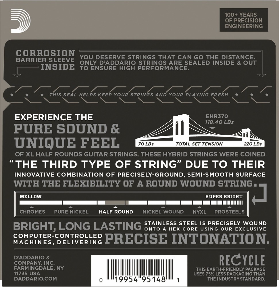 D'Addario EHR370 XL Half Round electric guitar strings, Medium