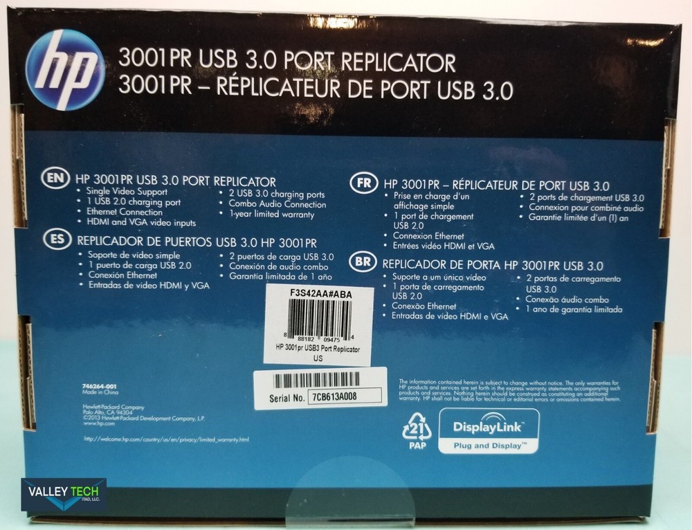 HP 3001PR USB 3.0 Port Replicator NEW!