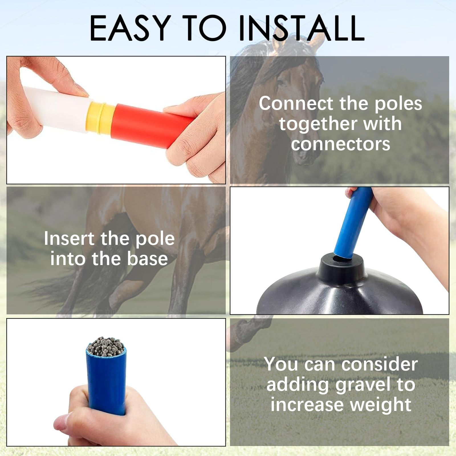 6 Set Pole Bending Poles for Horses 6FT Adjustable Training Equipment for Hor