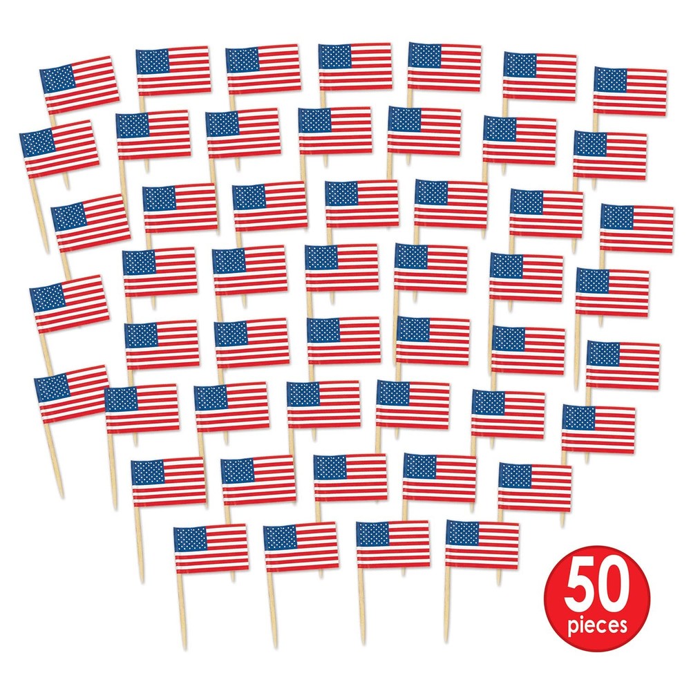 Pkgd U S Flag Picks (50/Pkg) 2.5", Red/White/Blue