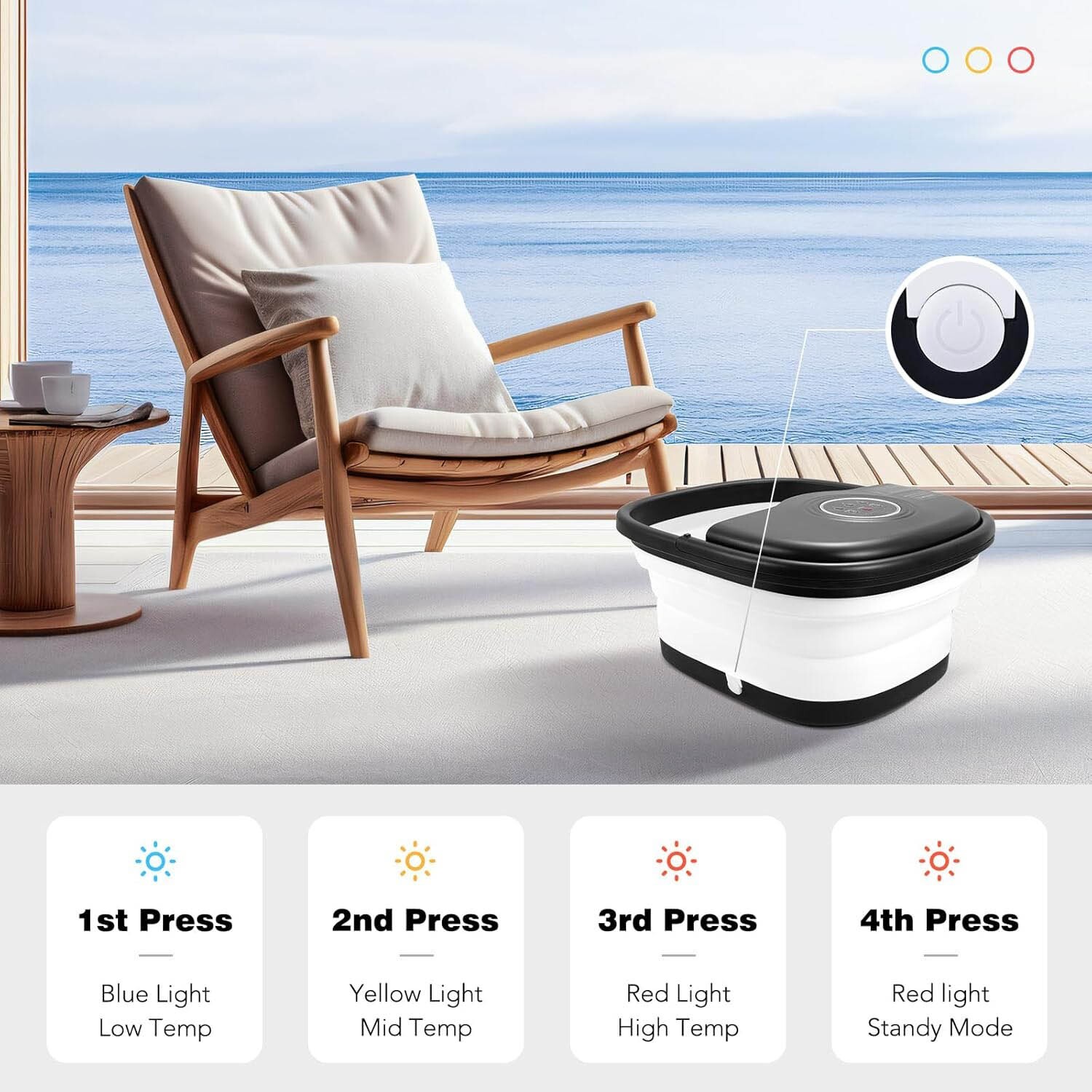 Bañera de hidromasaje plegable para pies con calor, control remoto, control de t