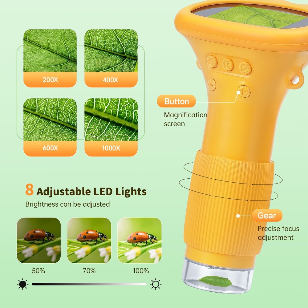 Kids Microscope Pocket Microscope, 2 IPS Screen 1000X Portable Microscope for...