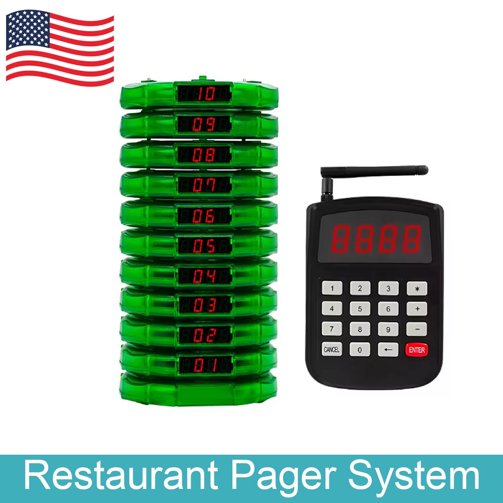 10 Pagers Wireless Restaurant Pager Queue Management Buzzer System with Keyboard