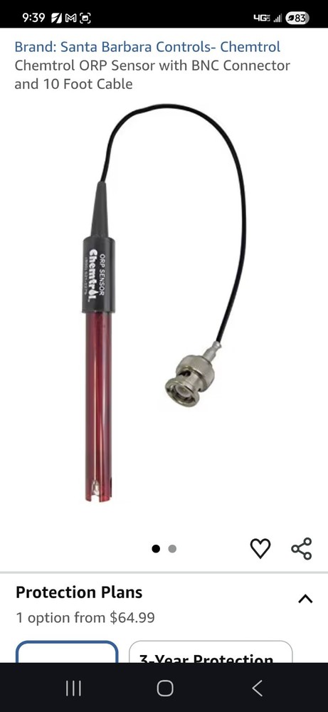 Chemtrol ORP Sensor Probe – Platinum Tip with 10-ft Cable