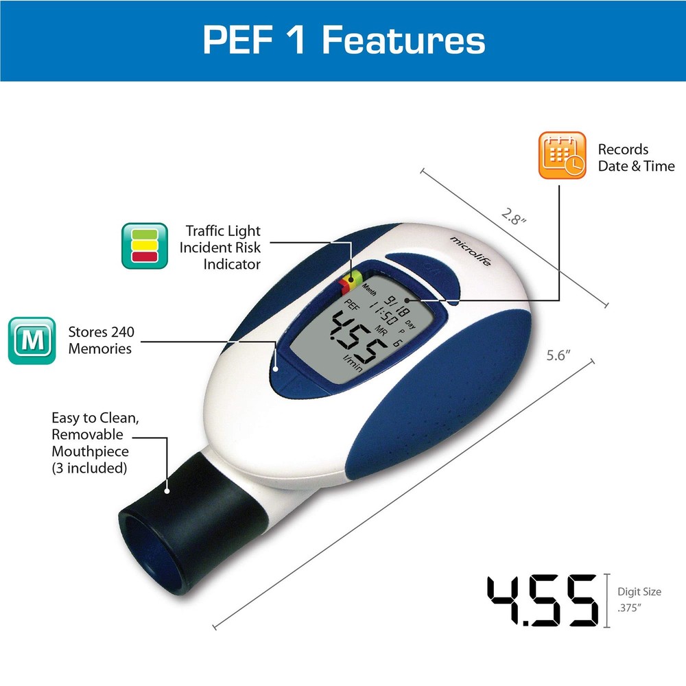 Microlife Digital Peak Flow Meter with FEV1 & Tracking Software | Reliable & Acc