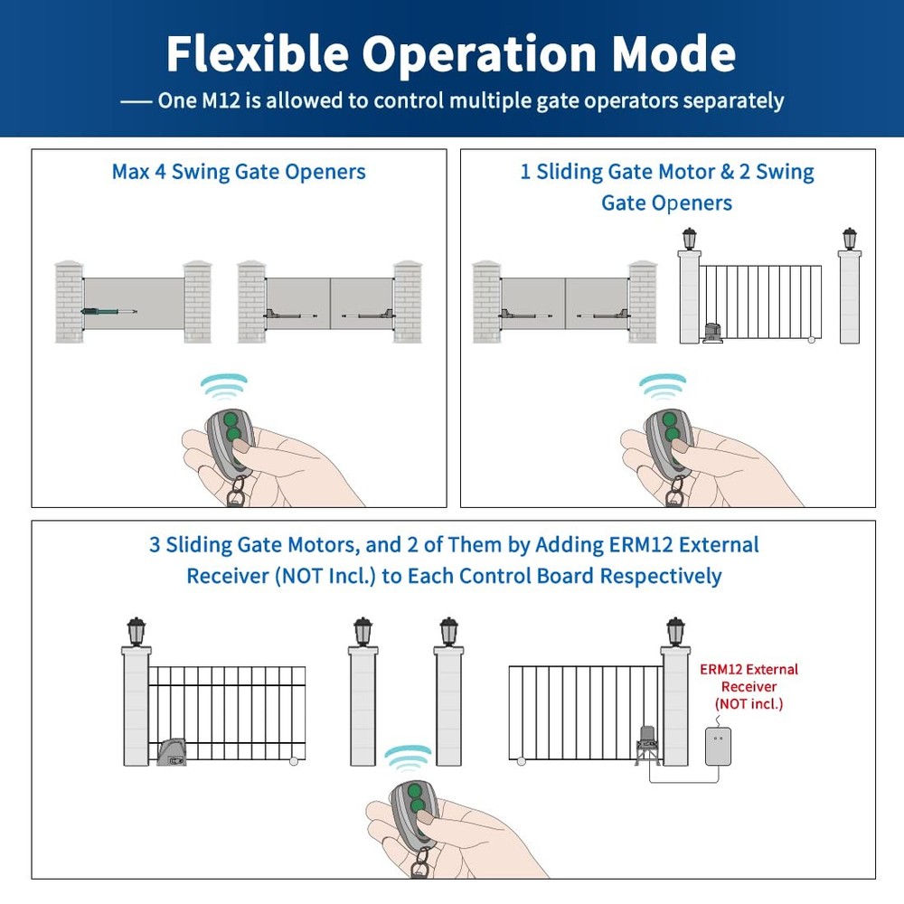 M12 Remote Control 4-Button Transmitter for Automatic Swing Sliding Gate Opener