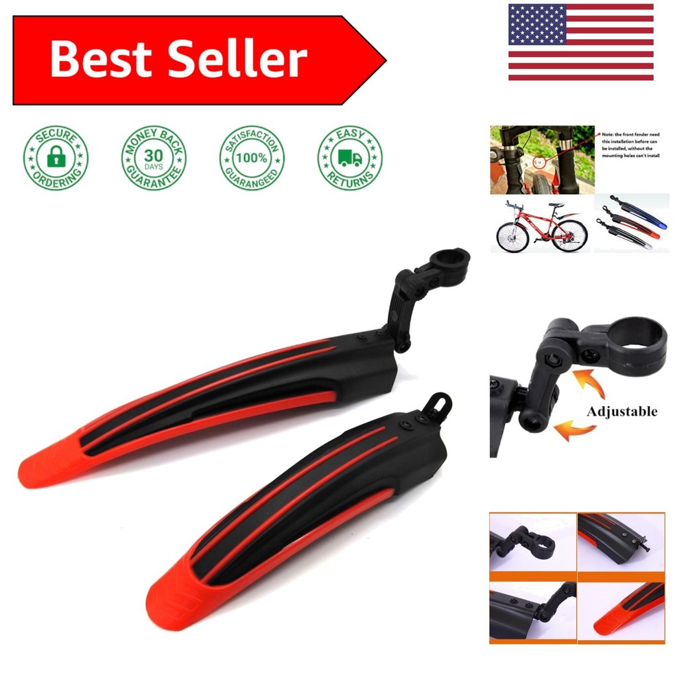 Streamlined Adjustable Mudguard Set for Road & Mountain Bikes - Red + Black