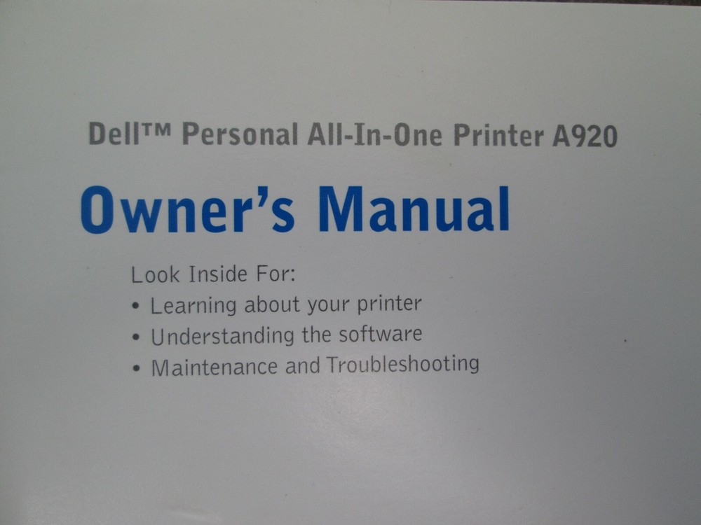 Owner's Manual DELL A920 Personal All-In-One Printer Quick Start User Guide EUC!