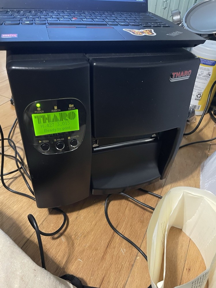 Tharo H-400 Thermal Transfer Label Printer Rewinder USB Serial Parallel - Tested
