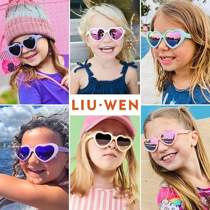 Liu-Wen 2 Pairs Heart Sunglasses Toddler Girls Polarized Pink + HotPink w/Straps