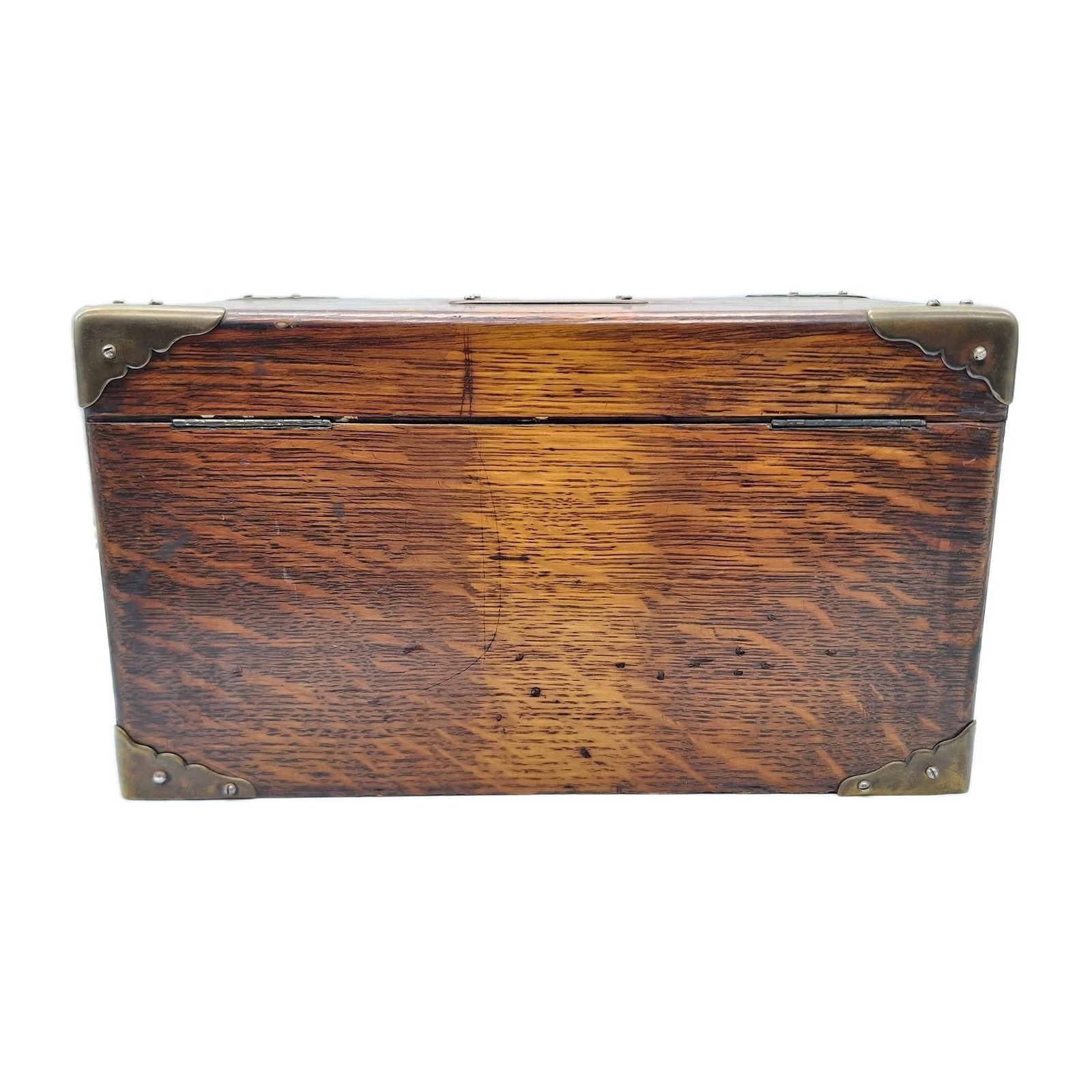 Antique Quarter Sawn Tiger Oak Silver / Flatware Chest Brass Handles Small