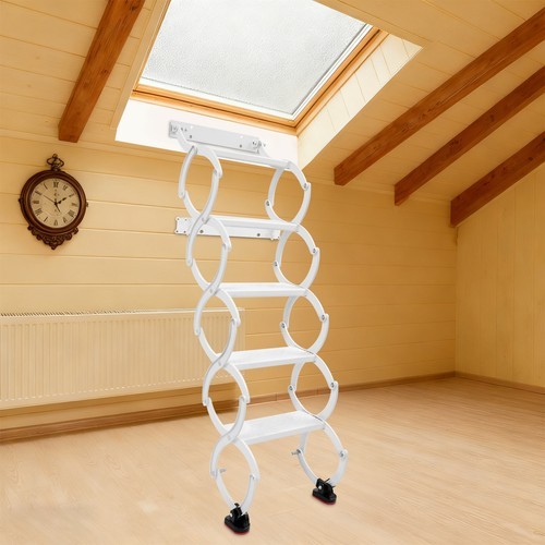 Attic Loft Pull Down Ladder 5 Step Wall Mounted Folding Loft Ladder Stairs White