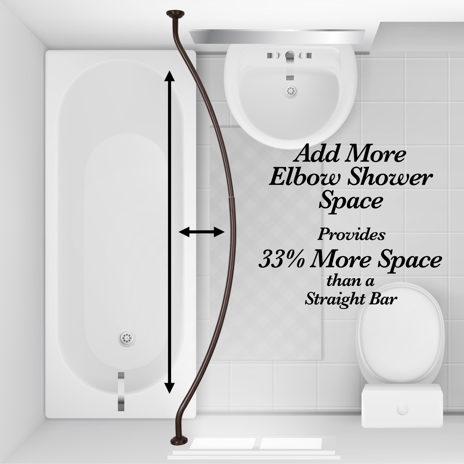 Bath Bliss 44" - 72" Wall Mountable Curved Adjustable Shower Rod in Bronze