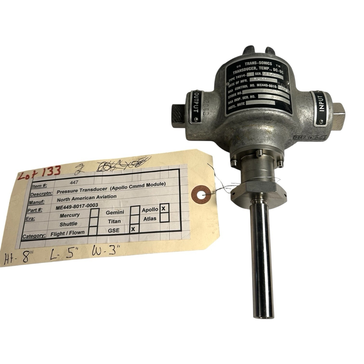 Vintage NASA Authentic Apollo Command Module Pressure Transducer