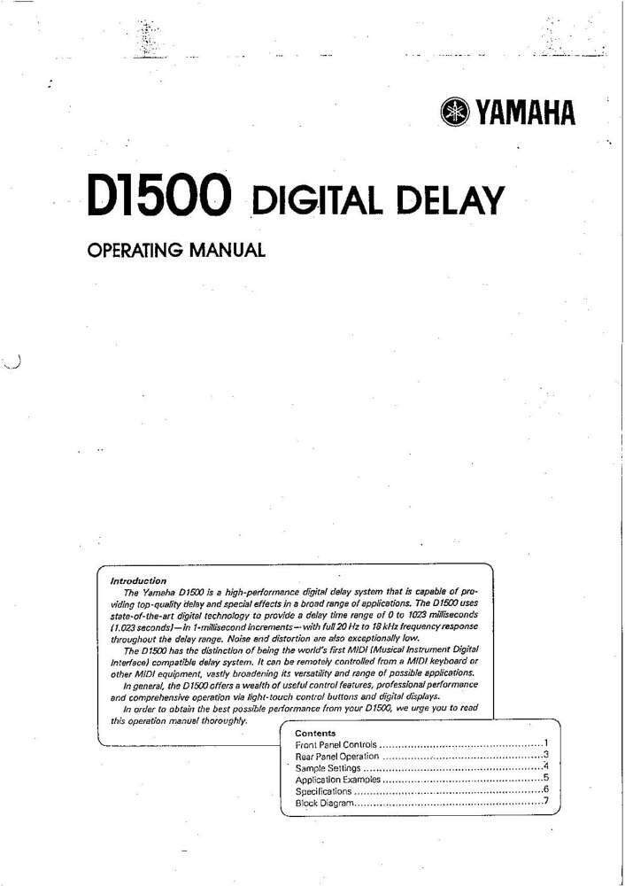 Yamaha D-1500 Digital Delay Owners Manual