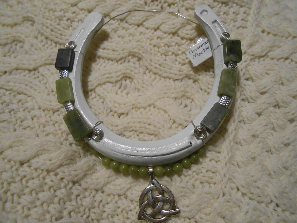 Celtic Irish Trinity Connemara Marble Horseshoe Hanger