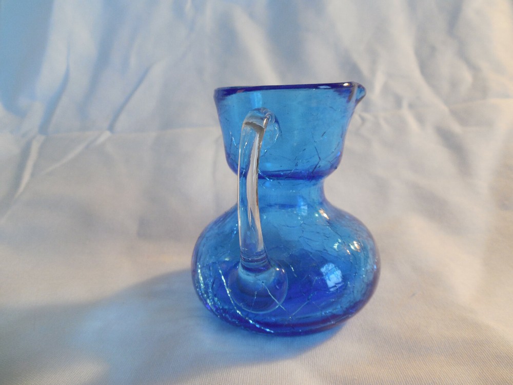 Crackled blue glass pitcher