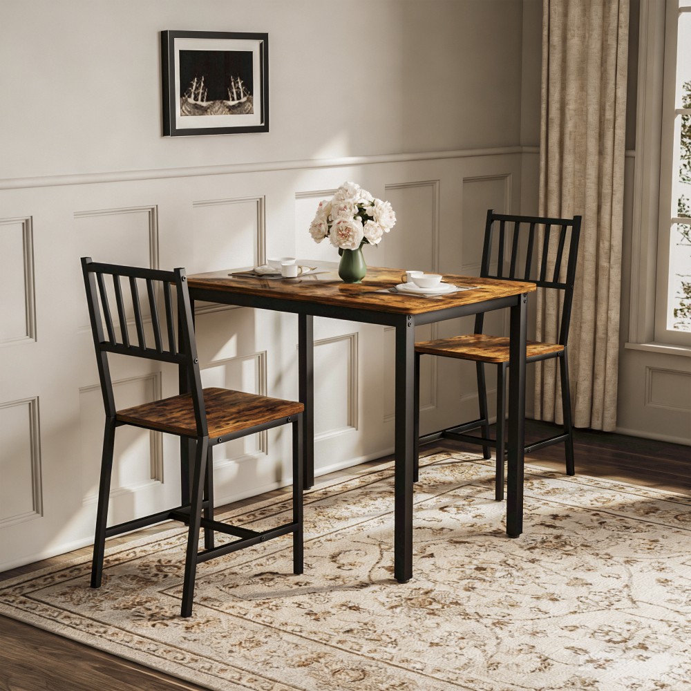 Dining Table Set,Bar Table w/ 2 Dining Benches,Kitchen Table Counter with Chairs