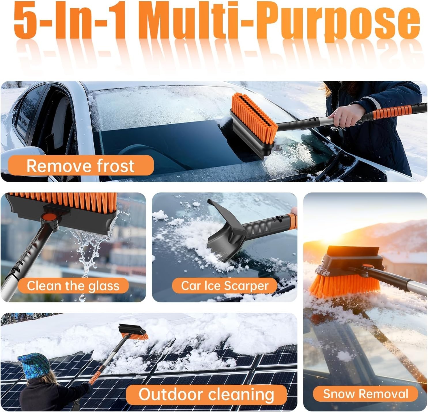 3-in-1 Snow Brush & Ice Scraper with 42” Extendable Handle