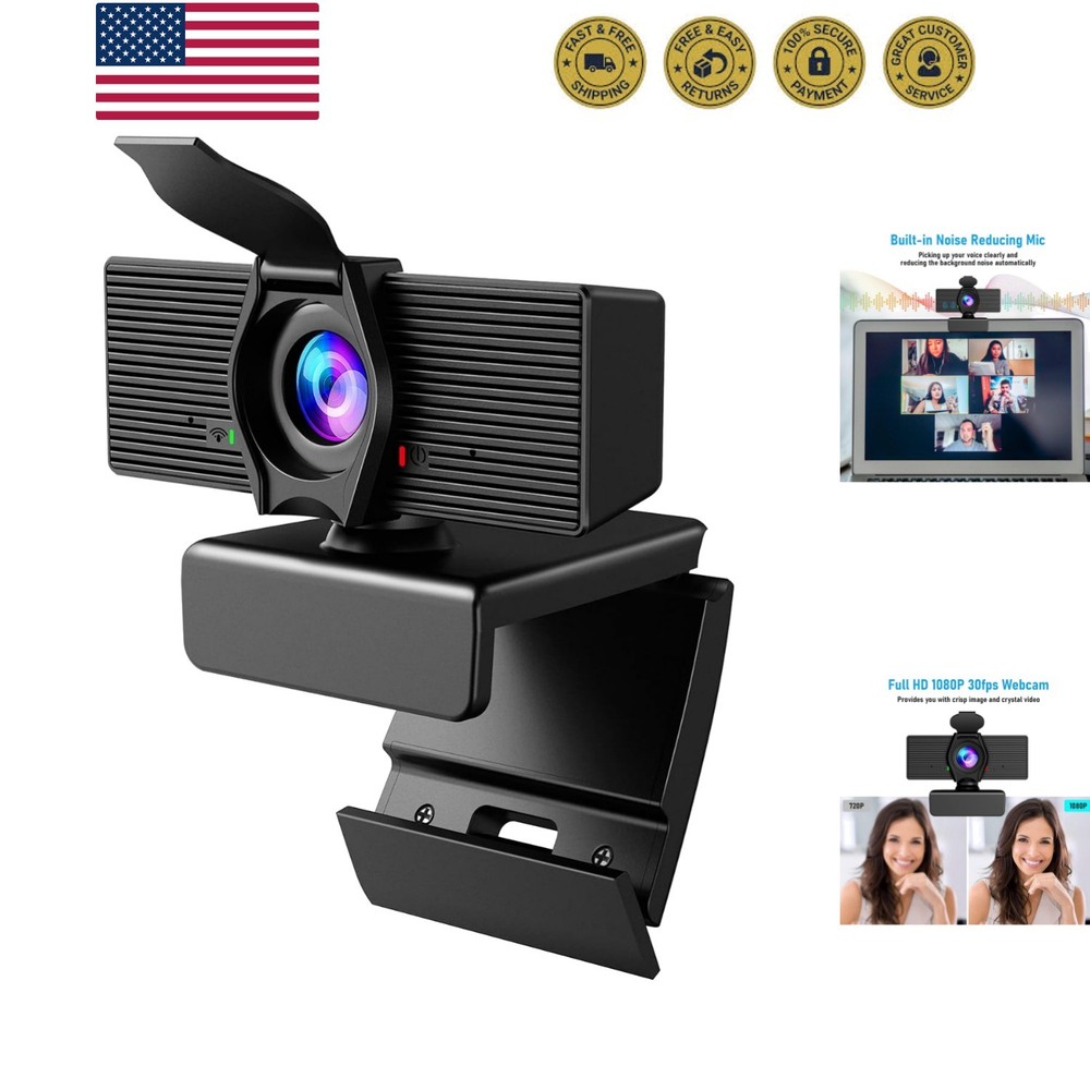 Webcam with Microphone & Privacy Cover, 1080P HD Web Computer Camera, USB Plu...