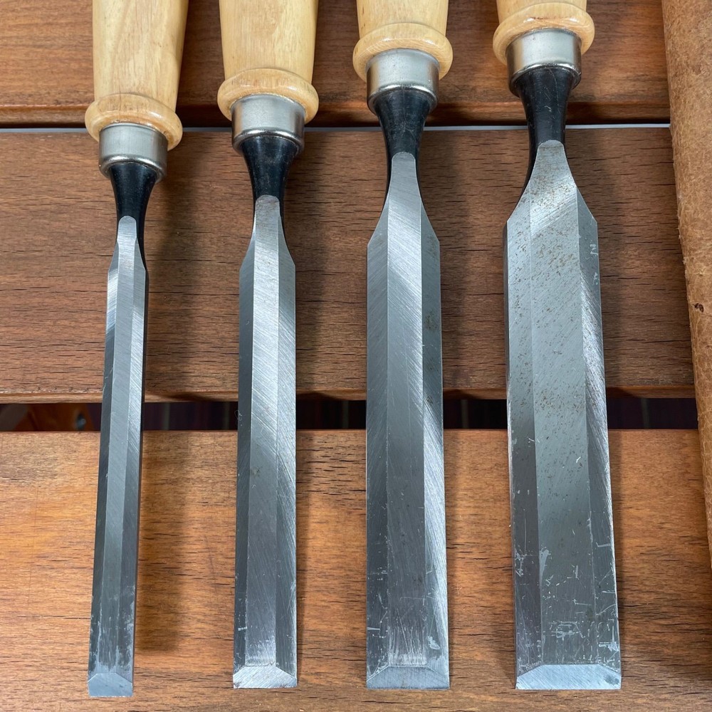STANLEY Chisel Set 4 Piece Leather Cover Hand Tools Used Pro Grade Tools