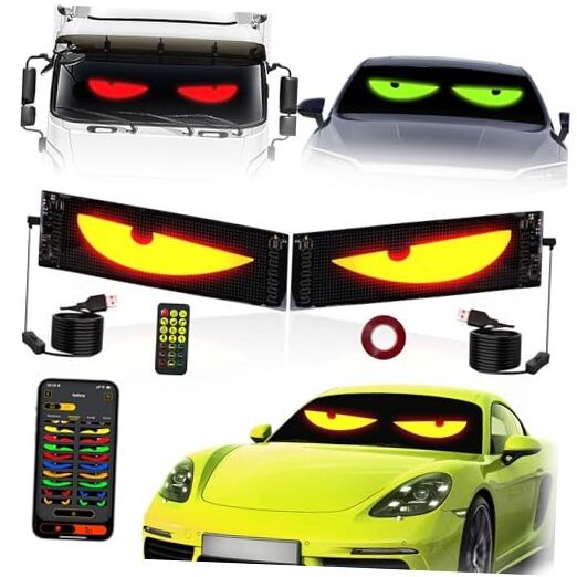 2PCS Devil Eyes Light for Windshield ：Programmable Led Sign，USB 23.6inx4.73in