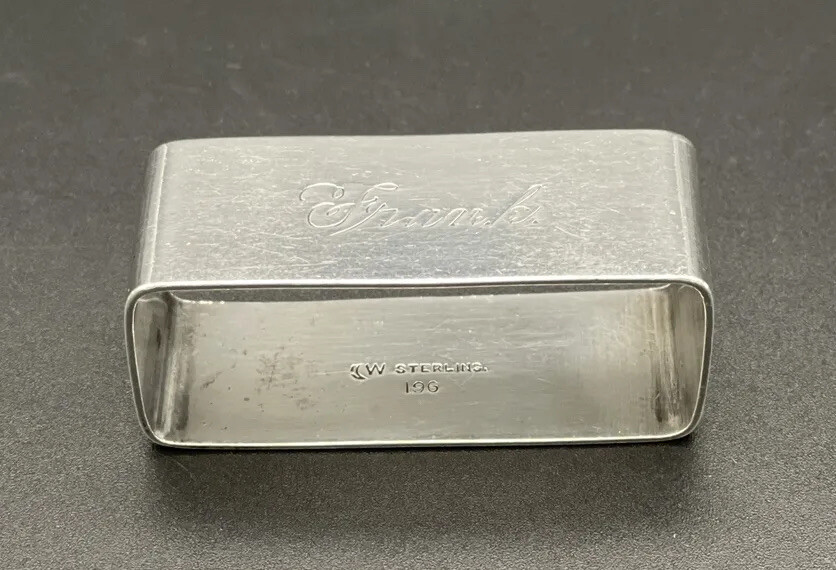 Sterling Silver Napkin Ring Engraved Name “Frank” Rectangular Form Watrous