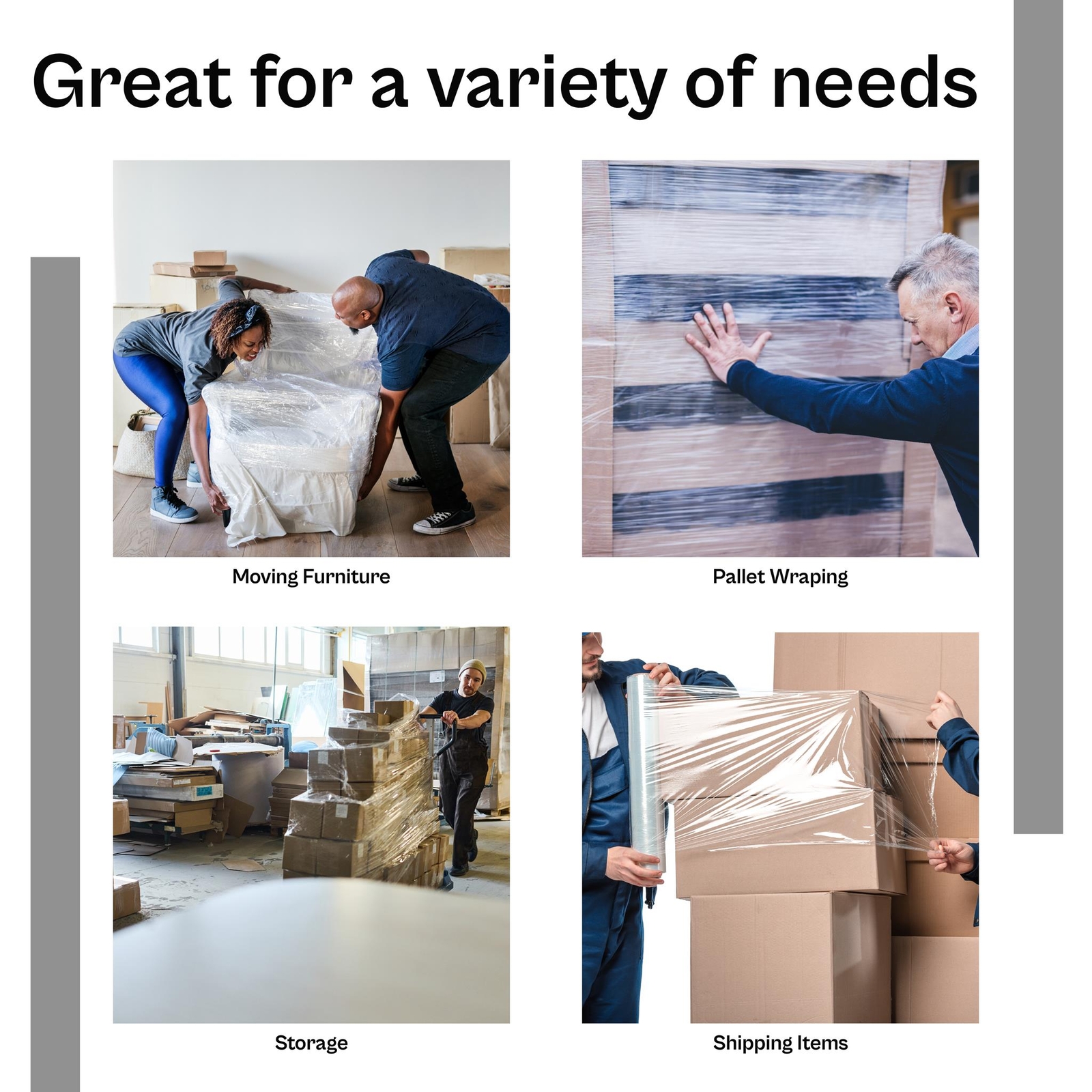 4 Rolls 13" x 1476' (30 Ga) Economy Pre-Stretch Film Shrink Wrap One Side Cling